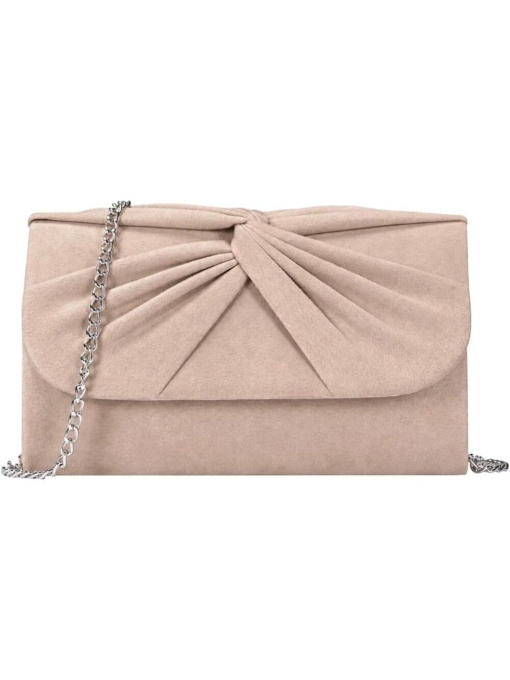 Chic Faux Suede Pleated Bow Clutch Purse - Stylish Evening Handbag for Women